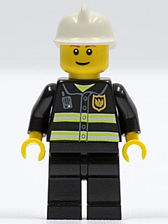 Preowned LEGO® Minifigure – Town cty0090b Fire Reflective Stripes Black Legs White Fire Hel