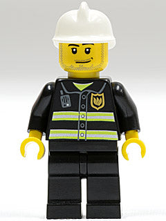 Preowned LEGO® Minifigure – Town cty0093 Fire Reflective Stripes Black Legs White Fire Helm