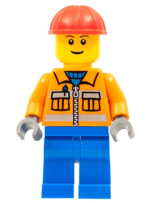 Preowned LEGO® Minifigure – Town cty0105 Construction Worker Orange Zipper Safety Stripes O