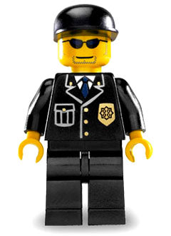 Preowned LEGO® Minifigure – Town cty0106 Police City Suit w/Blue Tie and Badge Black Legs S