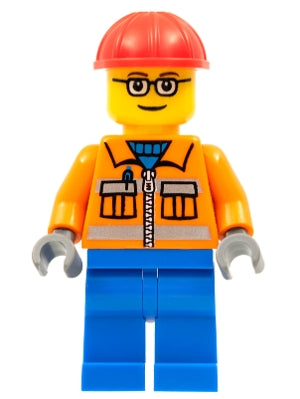 Preowned LEGO® Minifigure – Town cty0110 Construction Worker Orange Zipper Safety Stripes O