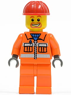 Preowned LEGO® Minifigure – Town cty0111 Construction Worker Orange Zipper Safety Stripes O