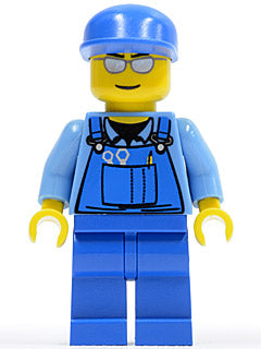 Preowned LEGO® Minifigure – Town cty0114 Overalls w/Tools in Pocket Blue Blue Cap Silver Su