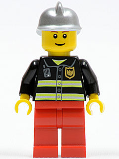 Preowned LEGO® Minifigure – Town cty0115 Fire Reflective Stripes Red Legs Silver Fire Helme
