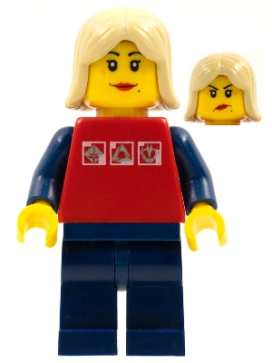 Preowned LEGO® Minifigure – Town cty0119 Red Shirt w/3 Silver Logos Dark Blue Arms Dark Blu