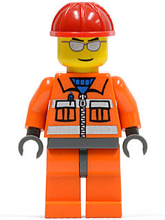 Preowned LEGO® Minifigure – Town cty0125 Construction Worker Orange Zipper Safety Stripes O