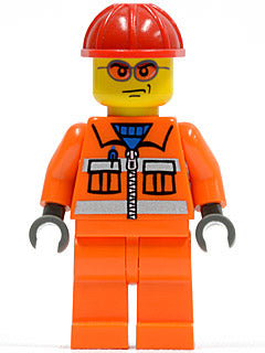 Preowned LEGO® Minifigure – Town cty0132 Construction Worker Orange Zipper Safety Stripes O