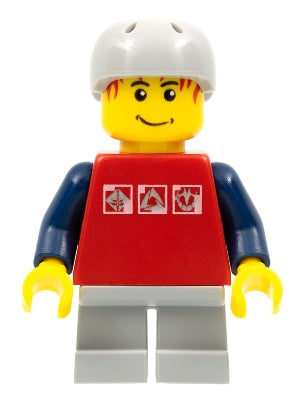 Preowned LEGO® Minifigure – Town cty0147 Skateboarder Red Shirt w/Silver Logos Dark Blue Ar