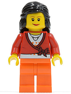 Preowned LEGO® Minifigure – Town cty0149 Sweater Cropped w/Bow Heart Necklace Orange Legs B