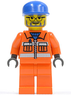 Preowned LEGO® Minifigure – Town cty0158 Sanitary Engineer 3 Orange Legs Glasses and Beard