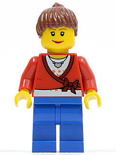 Preowned LEGO® Minifigure – Town cty0160 Sweater Cropped w/Bow Heart Necklace Blue Legs Red
