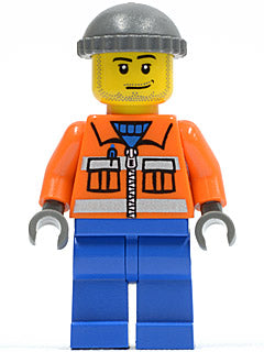 Preowned LEGO® Minifigure – Town cty0168 Construction Worker Orange Zipper Safety Stripes O