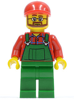 Preowned LEGO® Minifigure – Town cty0170 Overalls Farmer Green Red Short Bill Cap Beard and