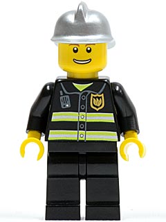 Preowned LEGO® Minifigure – Town cty0173 Fire Reflective Stripes Black Legs Silver Fire Hel