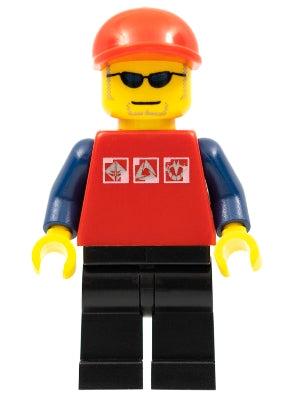 Preowned LEGO® Minifigure – Town cty0175 Red Shirt w/3 Silver Logos Dark Blue Arms Black Le