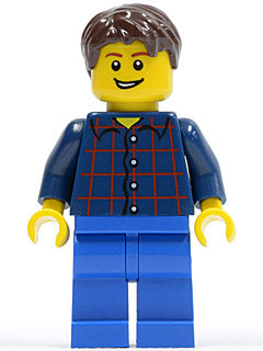 Preowned LEGO® Minifigure – Town cty0177 Plaid Button Shirt Blue Legs Dark Brown Short Tous
