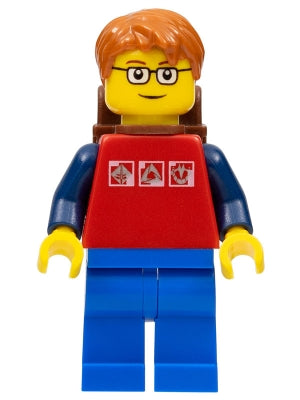 Preowned LEGO® Minifigure – Town cty0180 Red Shirt w/3 Silver Logos Dark Blue Arms Blue Leg