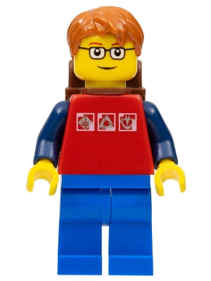 Preowned LEGO® Minifigure – Town cty0180a Red Shirt w/3 Silver Logos Dark Blue Arms Blue Le