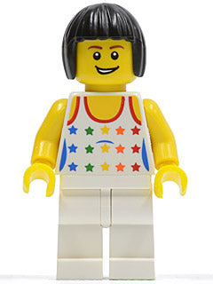 Preowned LEGO® Minifigure – Town cty0182 Shirt w/Female Rainbow Stars Pattern White Legs Bl