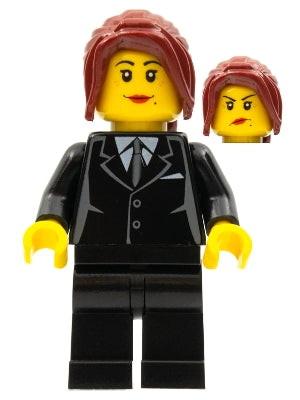 Preowned LEGO® Minifigure – Town cty0183 Suit Black Dark Red Hair Ponytail Long Female Dual