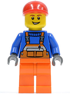 Preowned LEGO® Minifigure – Town cty0188 Overalls w/Safety Stripe Orange Orange Legs Red Sh