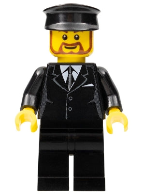 Preowned LEGO® Minifigure – Town cty0189 Suit Black Black Police Hat Brown Beard Rounded Tr
