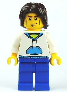Preowned LEGO® Minifigure – Town cty0190 White Hoodie w/Medium Blue Pocket Blue Legs Dark B