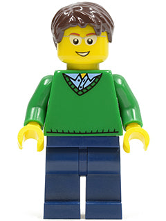 Preowned LEGO® Minifigure – Town cty0191 Green V-Neck Sweater Dark Blue Legs Dark Brown Sho
