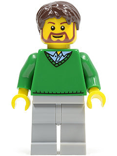 Preowned LEGO® Minifigure – Town cty0194 Green V-Neck Sweater Light Bluish Gray Legs Dark B