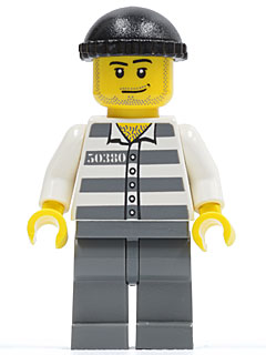 Preowned LEGO® Minifigure – Town cty0200 Police Jail Prisoner 50380 Prison Stripes Dark Blu