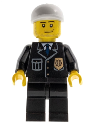 Preowned LEGO® Minifigure – Town cty0204 Police City Suit w/Blue Tie and Badge Black Legs W