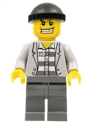 Preowned LEGO® Minifigure – Town cty0206 Police Jail Prisoner Jacket over Prison Stripes Da