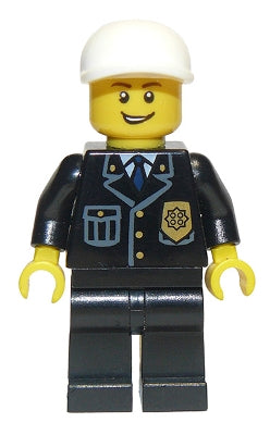 Preowned LEGO® Minifigure – Town cty0210 Police City Suit w/Blue Tie and Badge Black Legs W