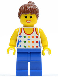 Preowned LEGO® Minifigure – Town cty0233 Shirt w/Female Rainbow Stars Pattern Blue Legs Red