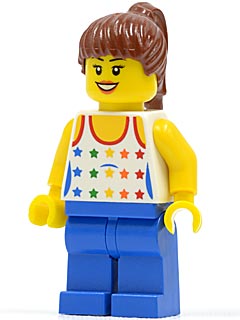 Preowned LEGO® Minifigure – Town cty0233a Shirt w/Female Rainbow Stars Pattern Blue Legs Re