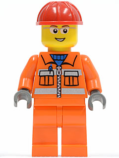 Preowned LEGO® Minifigure – Town cty0246 Construction Worker Orange Zipper Safety Stripes O