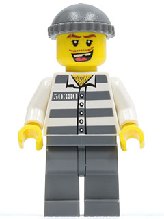 Preowned LEGO® Minifigure – Town cty0253 Police Jail Prisoner 50380 Prison Stripes Dark Blu