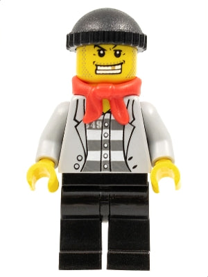 Preowned LEGO® Minifigure – Town cty0254 Police Jail Prisoner Jacket over Prison Stripes Bl