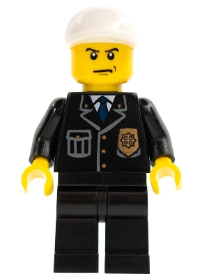 Preowned LEGO® Minifigure – Town cty0255 Police City Suit w/Blue Tie and Badge Black Legs W