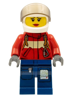 Preowned LEGO® Minifigure – Town cty0280 Fire Pilot Female Red Fire Suit w/Carabiner Dark B