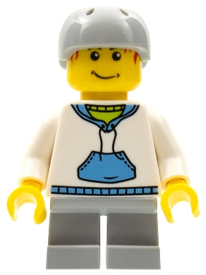 Preowned LEGO® Minifigure – Town cty0285 Child Boy White Hoodie w/Medium Blue Pocket Light