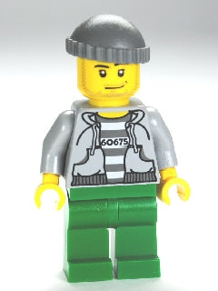 Preowned LEGO® Minifigure – Town cty0288 Police Jail Prisoner 60675 Hoodie over Prison Stri