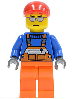 Preowned LEGO® Minifigure – Town cty0294 Overalls w/Safety Stripe Orange Orange Legs Red Sh