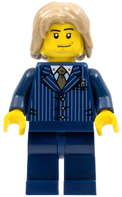 Preowned LEGO® Minifigure – Town cty0315 Businessman Pinstripe Jacket and Gold Tie Dark Blu