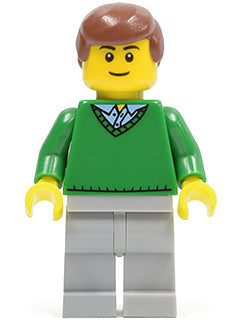 Preowned LEGO® Minifigure – Town cty0318 Green V-Neck Sweater Light Bluish Gray Legs Reddis