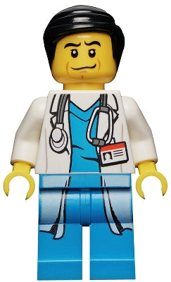Preowned LEGO® Minifigure – Town cty0319 Doctor Long Lab Coat over Dark Azure Shirt Stethos