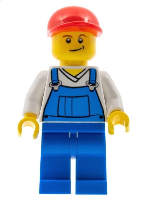 Preowned LEGO® Minifigure – Town cty0320 Overalls Blue over V-Neck Shirt Blue Legs Red Shor