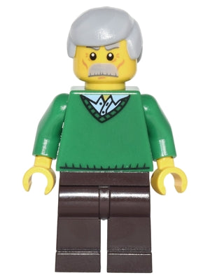 Preowned LEGO® Minifigure – Town cty0330 Green V-Neck Sweater Dark Brown Legs Light Bluish