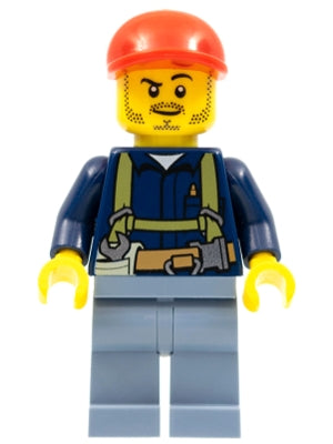 Preowned LEGO® Minifigure – Town cty0333 Miner Shirt w/Harness and Wrench Sand Blue Legs Re