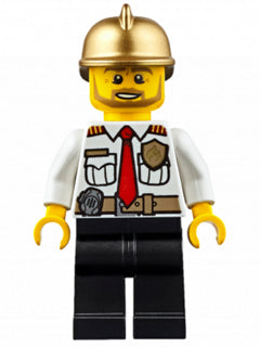 Preowned LEGO® Minifigure – Town cty0350 Fire Chief White Shirt w/Tie and Belt Black Legs G